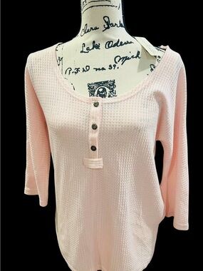 Simply Noelle Pink Waffle Knit Henley Tunic Top - S/M